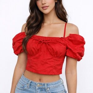 Zara Red Puff Sleeve Crop Top